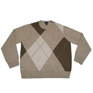 Men's Sweater DOCKERS Argyle BROWN TAN CREAM TAUPE 100% Cotton Crew Neck‎ Size L